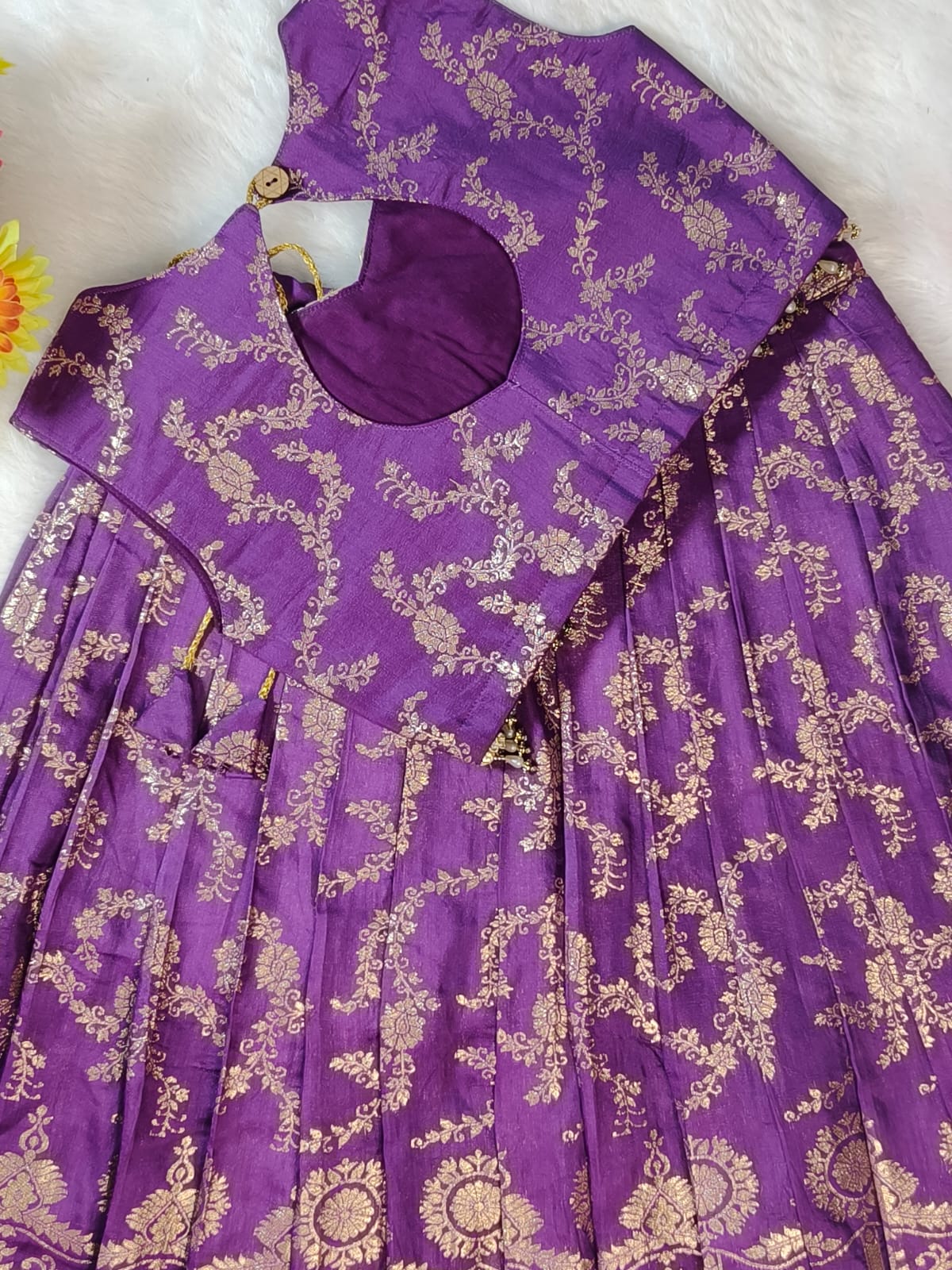 Girl Purple Banarsi Sleeveless Baby Lehnga
