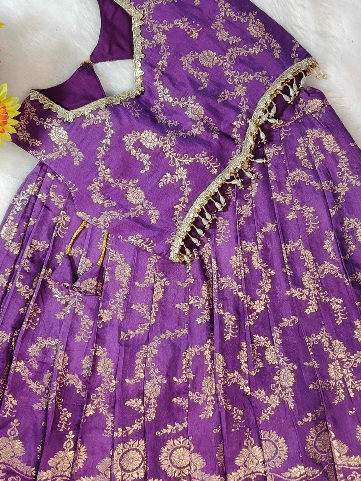 Girl Purple Banarsi Sleeveless Baby Lehnga