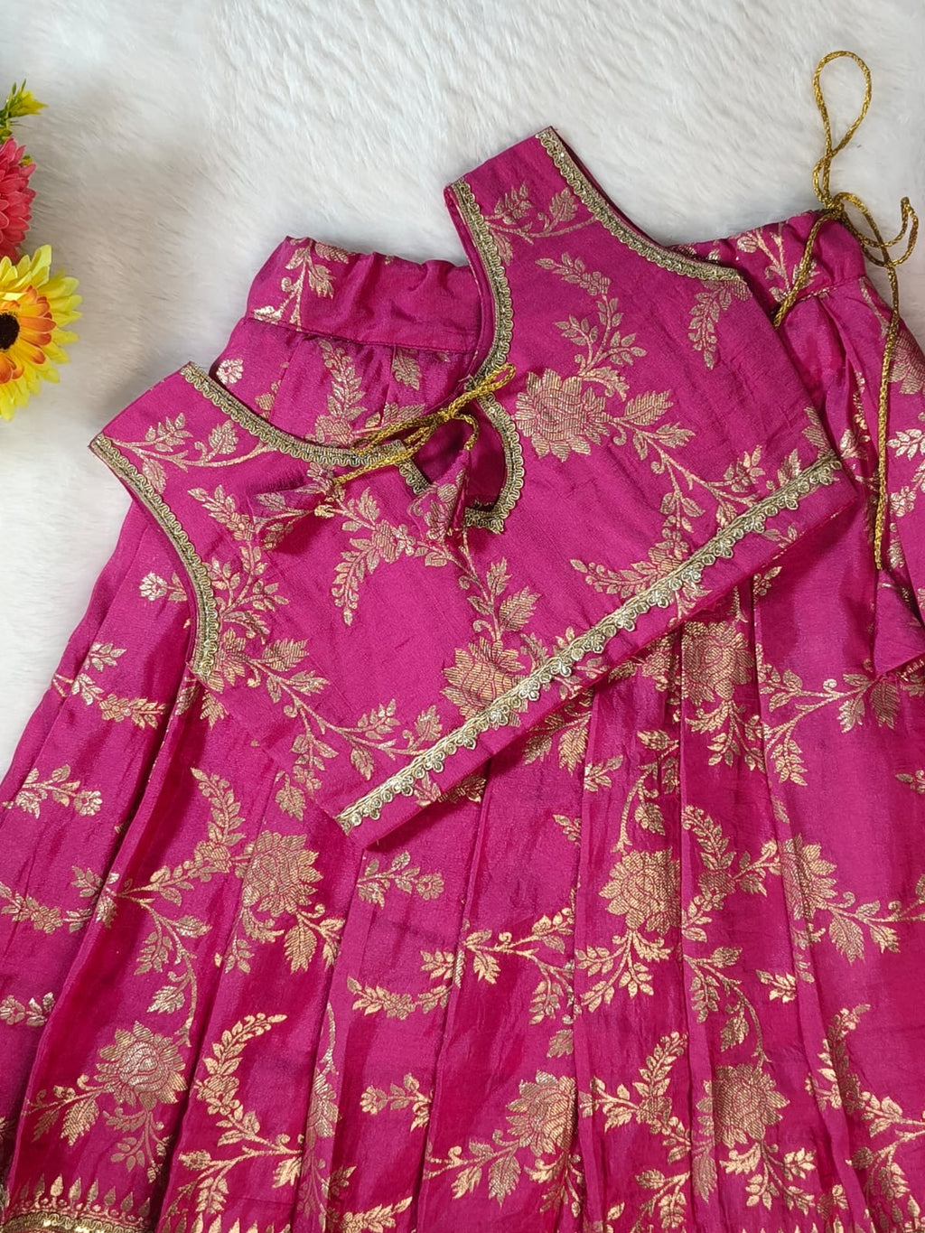 Girls Pink Banarsi  Embroidered Lehnga