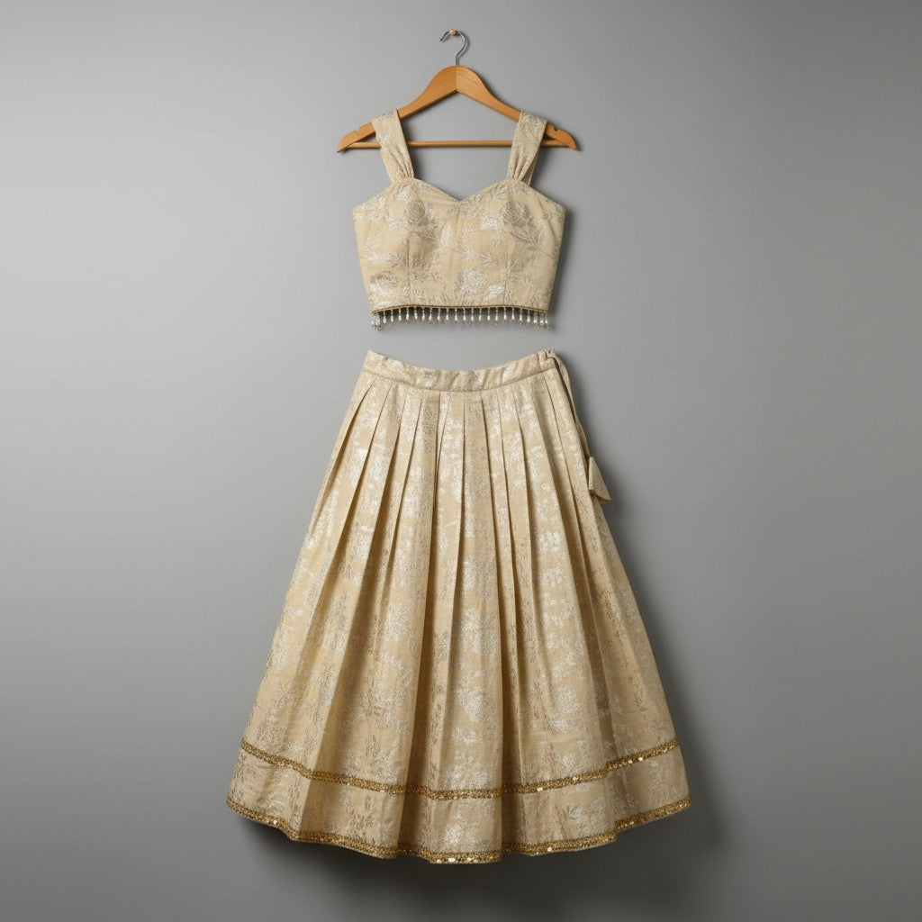 Girls Gold Premium Banarsi Lehnga with Embellishments