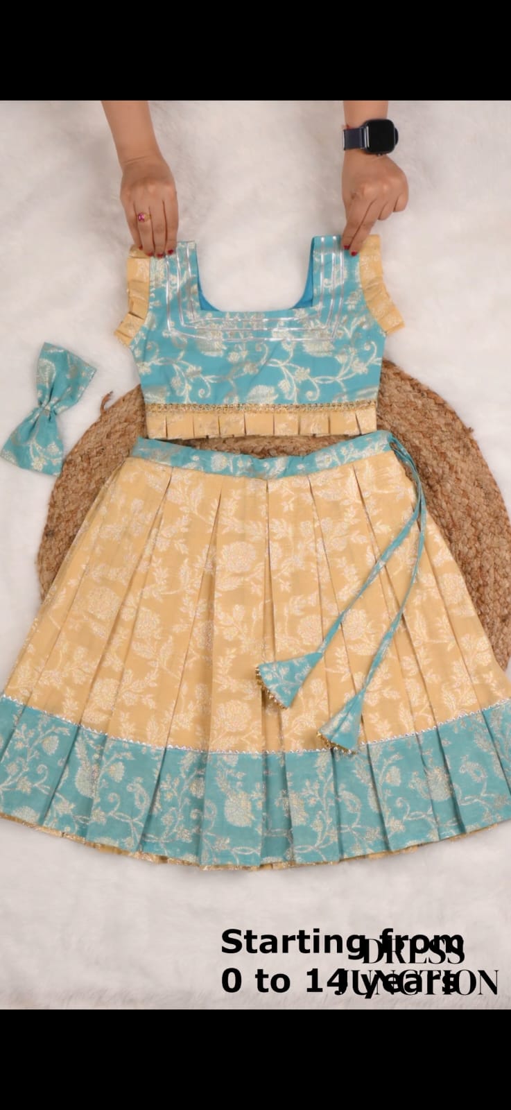 Girls Blue Pure Cotton Ethnic Festive Lehnga