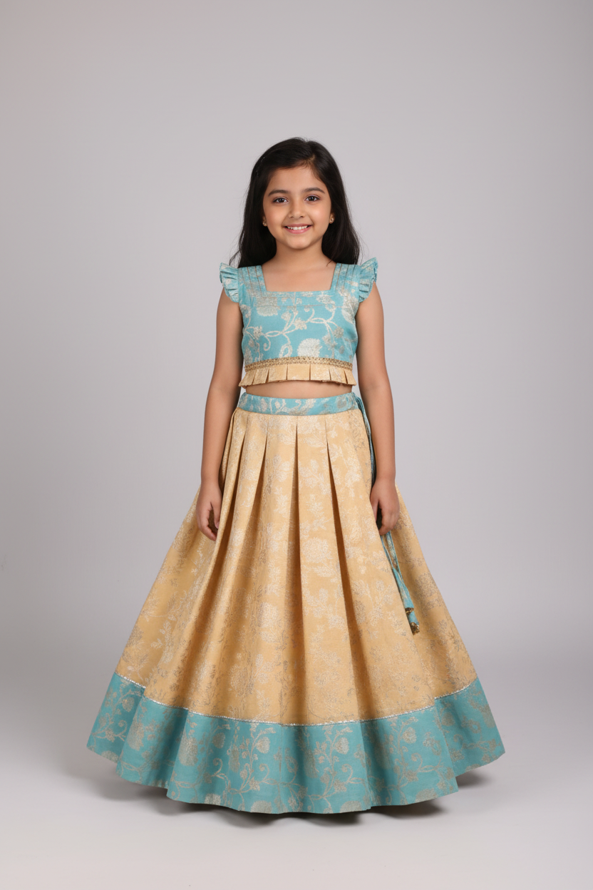 Girls Blue Pure Cotton Ethnic Festive Lehnga