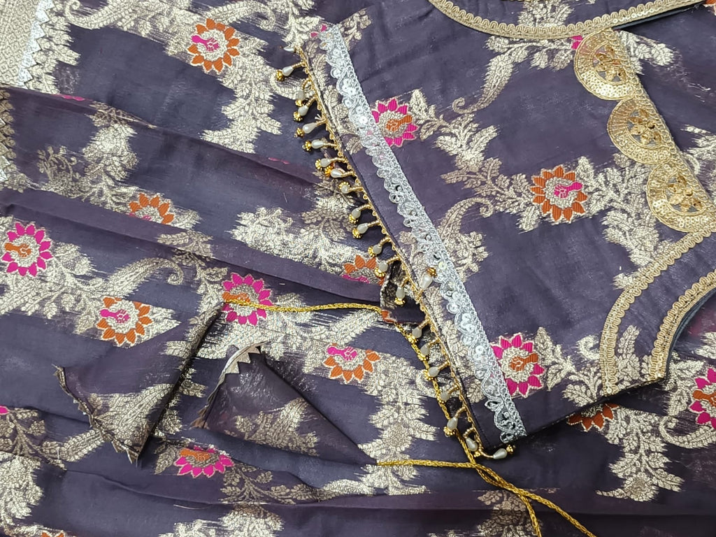 Girl Grey Banarsi Sleeveless Baby Lehnga