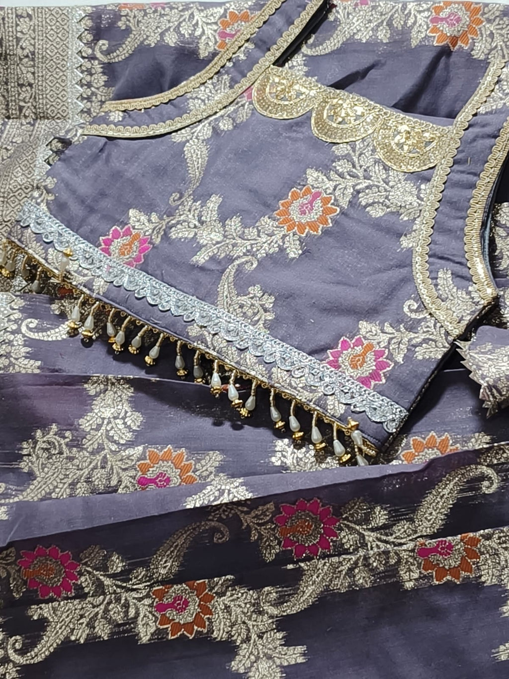 Girl Grey Banarsi Sleeveless Baby Lehnga