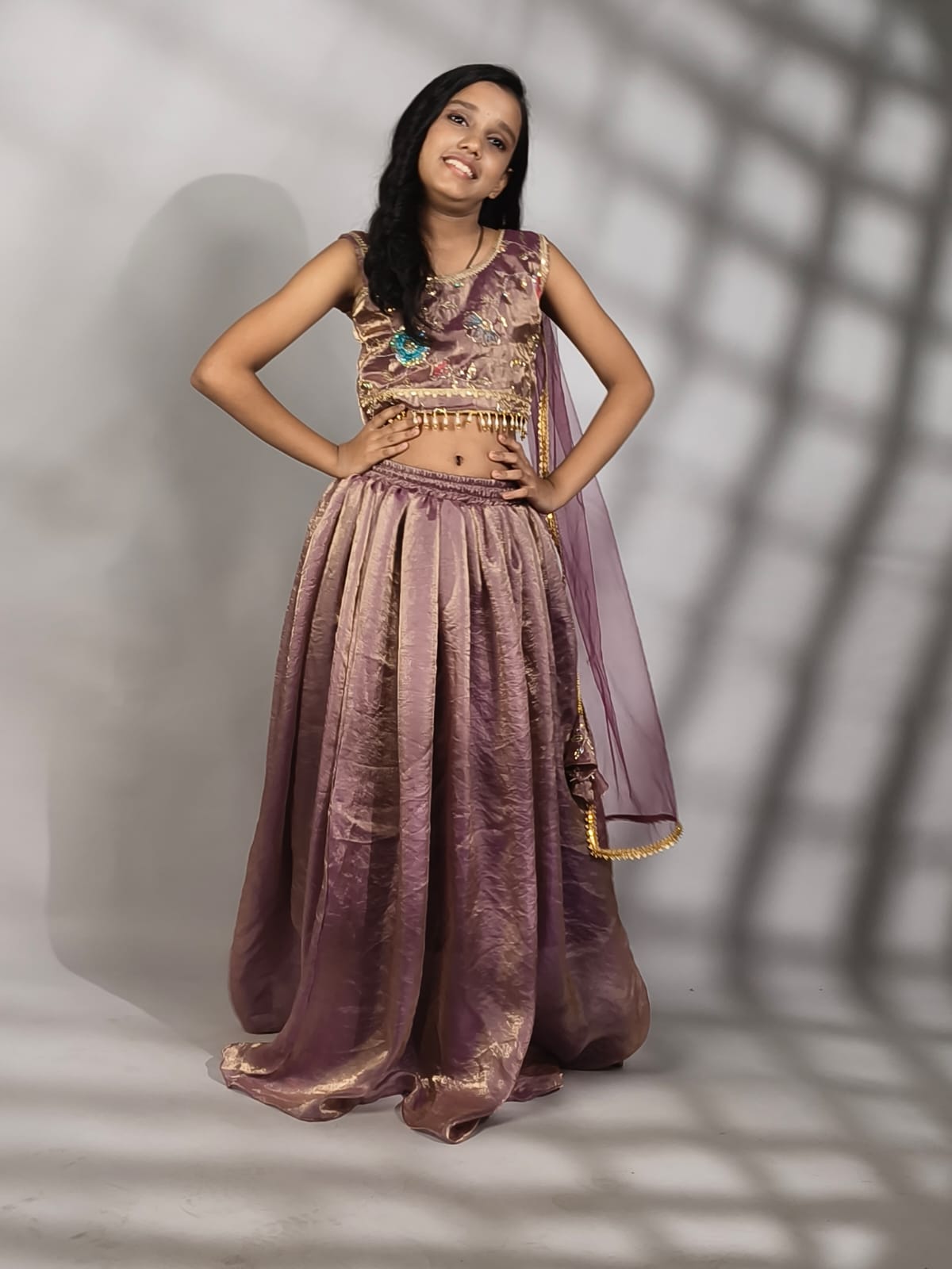 Girls Metalic Rose Gold Fendi embroidered
