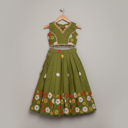 Girls Embroidered Cotton Lehnga