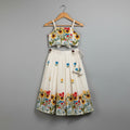Girls Cream Pure Cotton Embroidered Lehnga