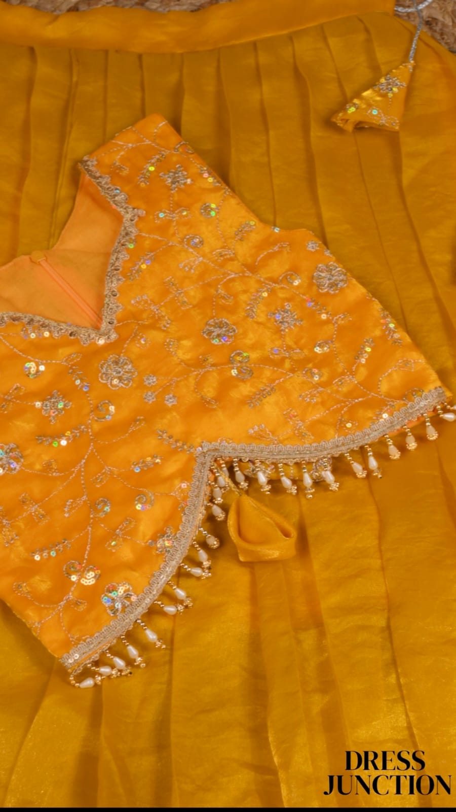 Girls Yellow Fendi Embroidered Lehnga