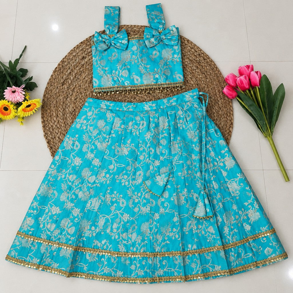 Girls Sky Blue Premium lehnga with cotton lining