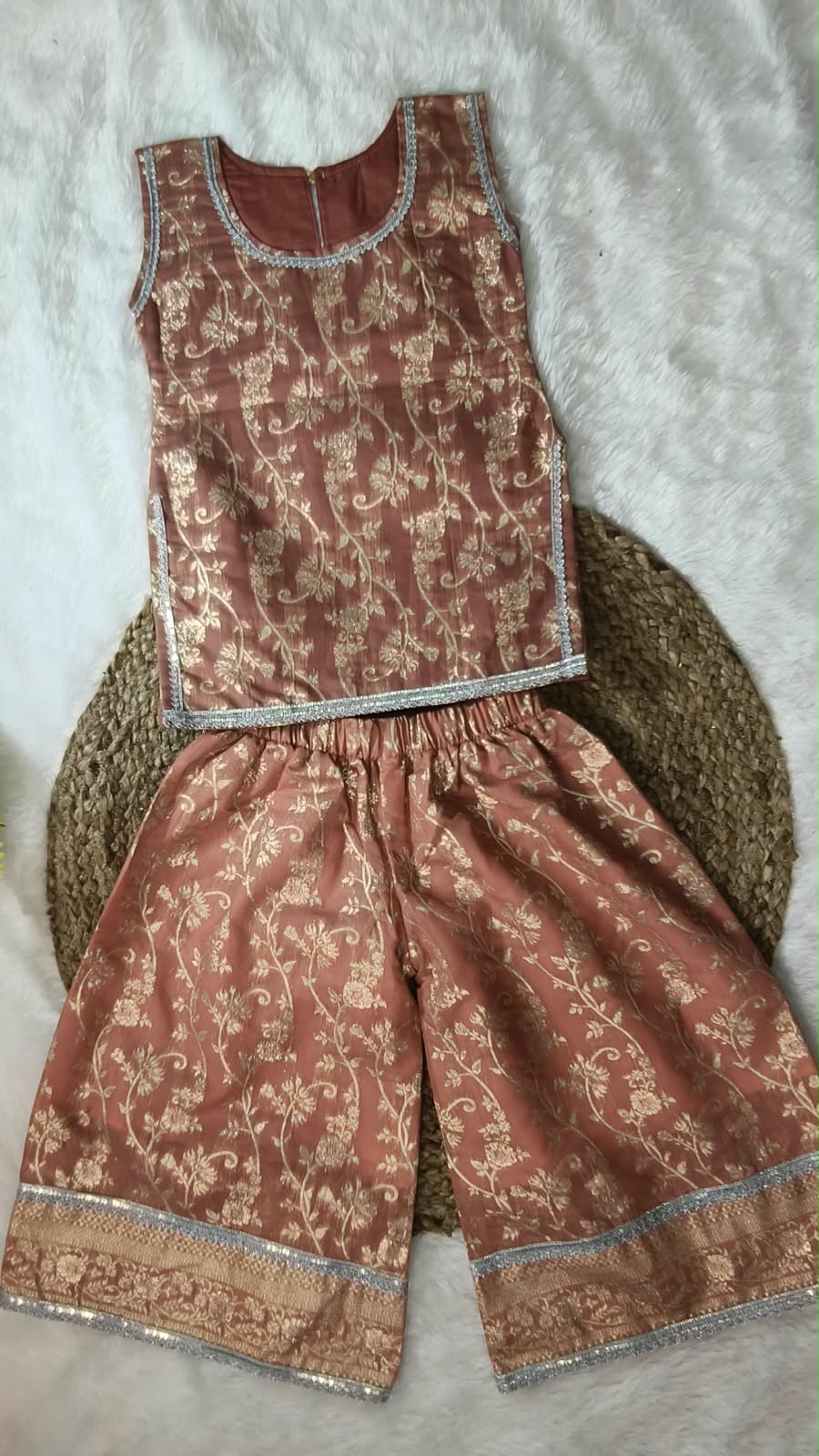 Girls Peach BanarsiTop and Bottom With Cotton Lining