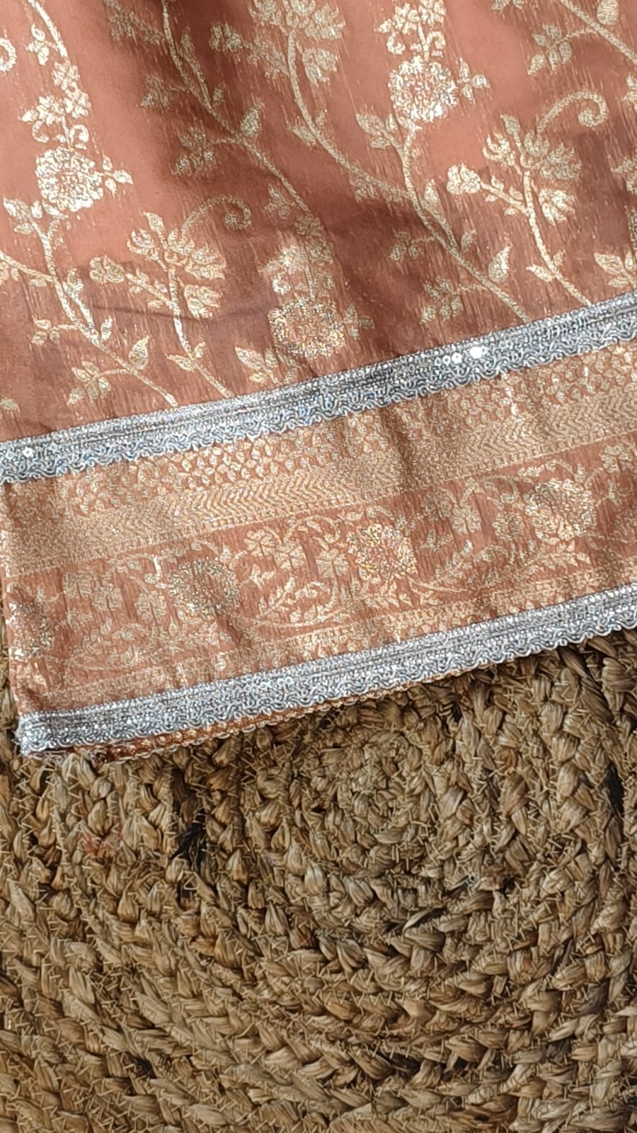 Girls Peach BanarsiTop and Bottom With Cotton Lining