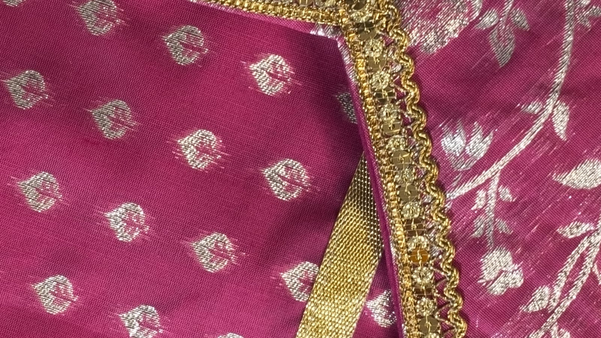 Girls Pink  Banarsi Top and Bottom With Cotton Lining
