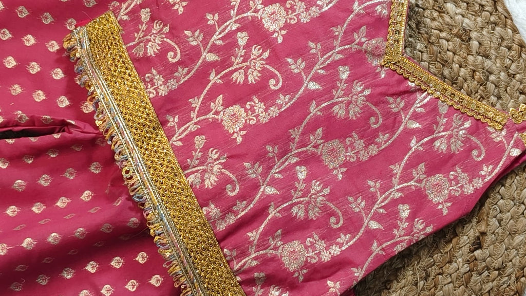Girls Pink  Banarsi Top and Bottom With Cotton Lining