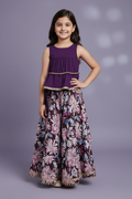 Girls Pink & Black Solid Cotton Viscose Kurti Pant Set