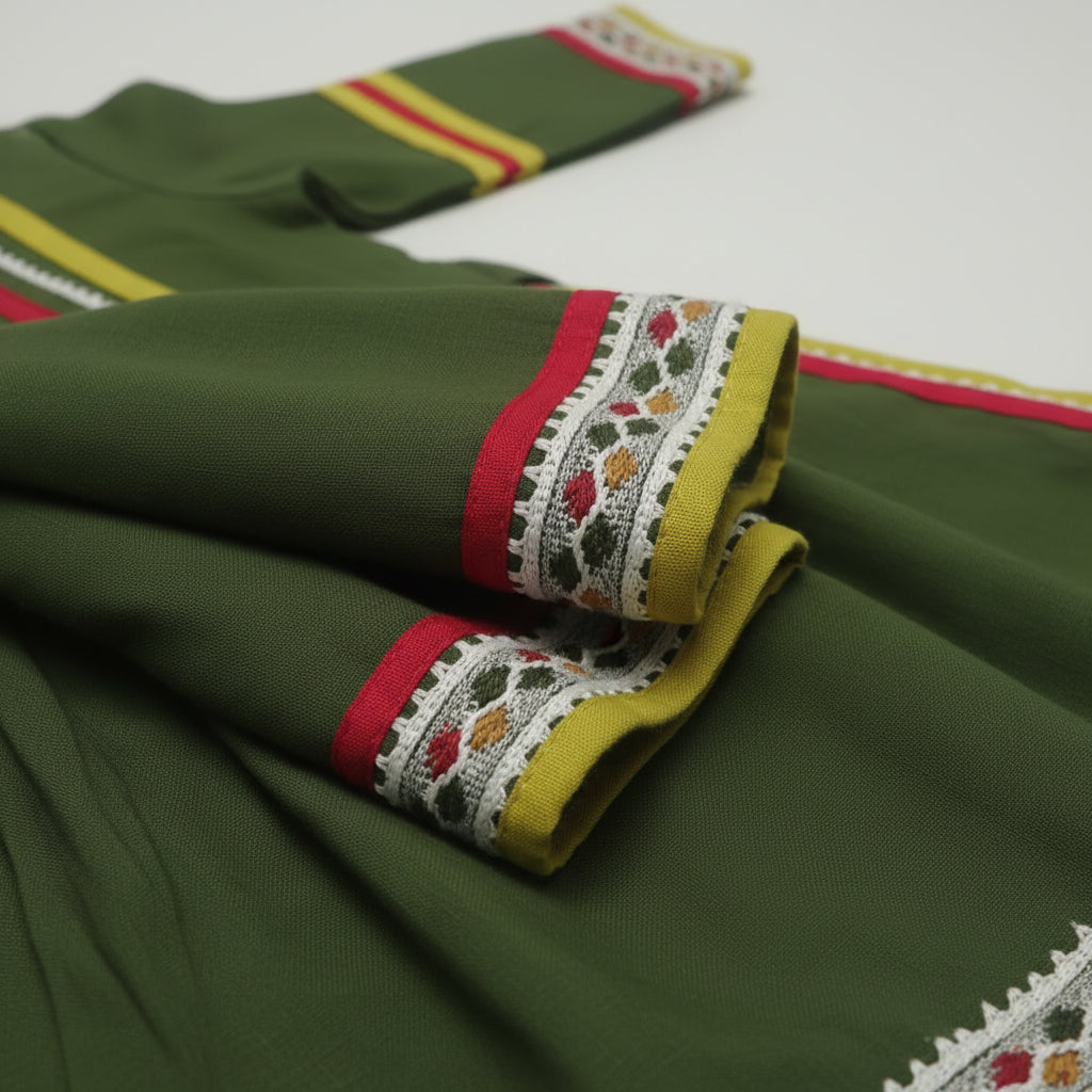 Girls Olive Green Cotton Viscose Kurta Set with Pants