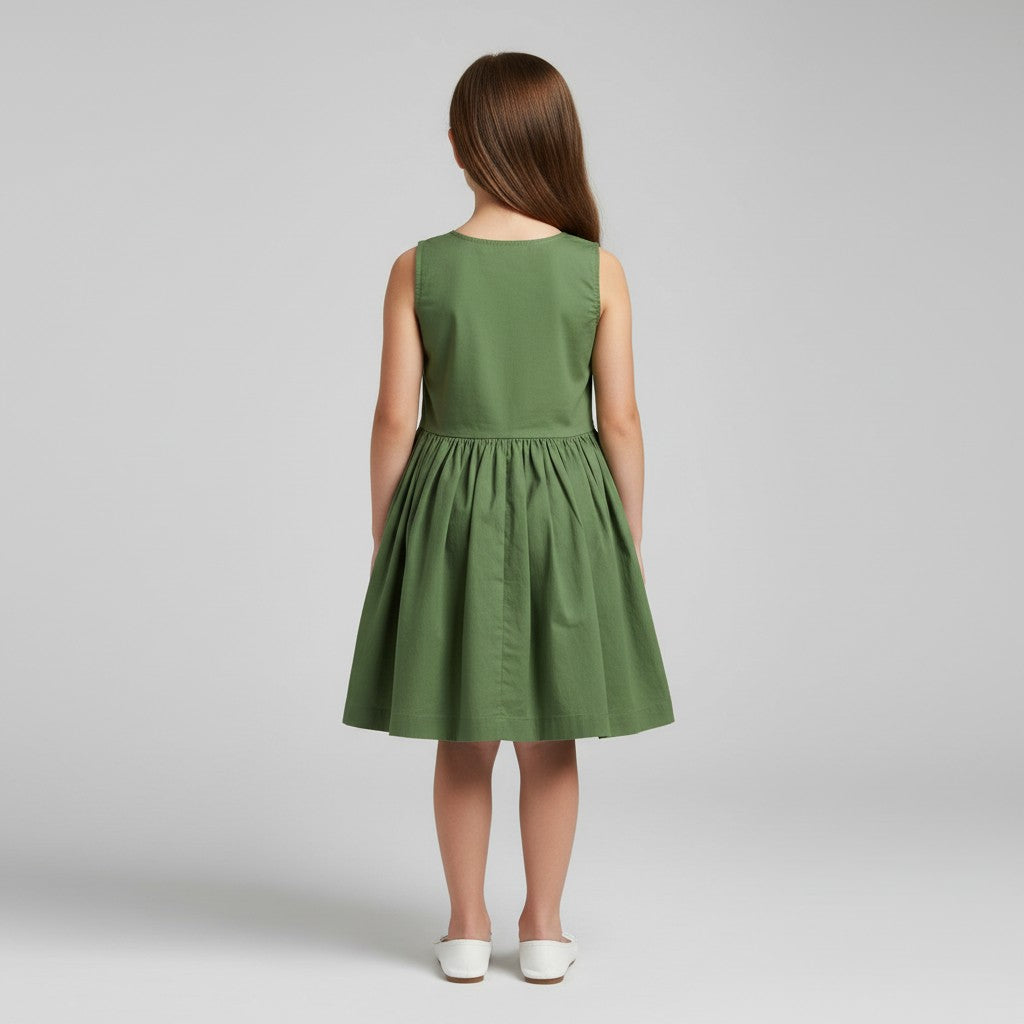 Girls Olive Green Solid Cotton viscose Wrap Dress