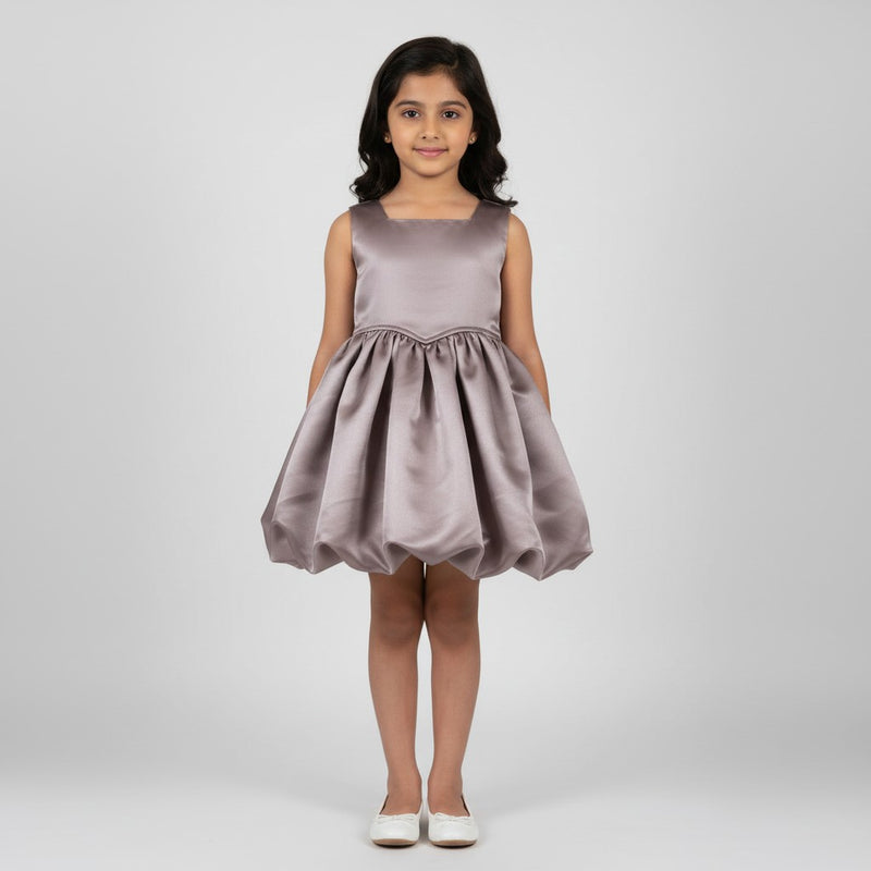 Girls Mauve Satin Balloon Party Dress