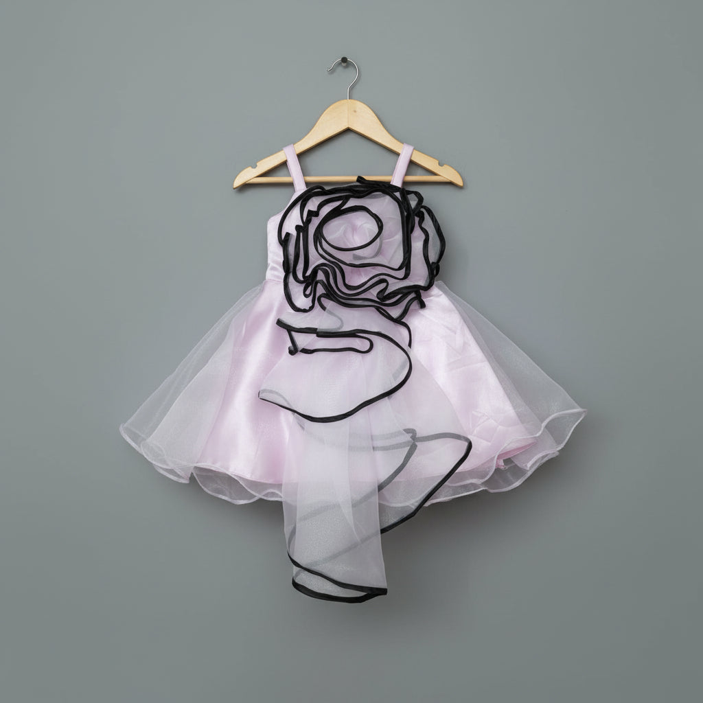 Girls Light Pink Organza Party Dress with Floral Applique