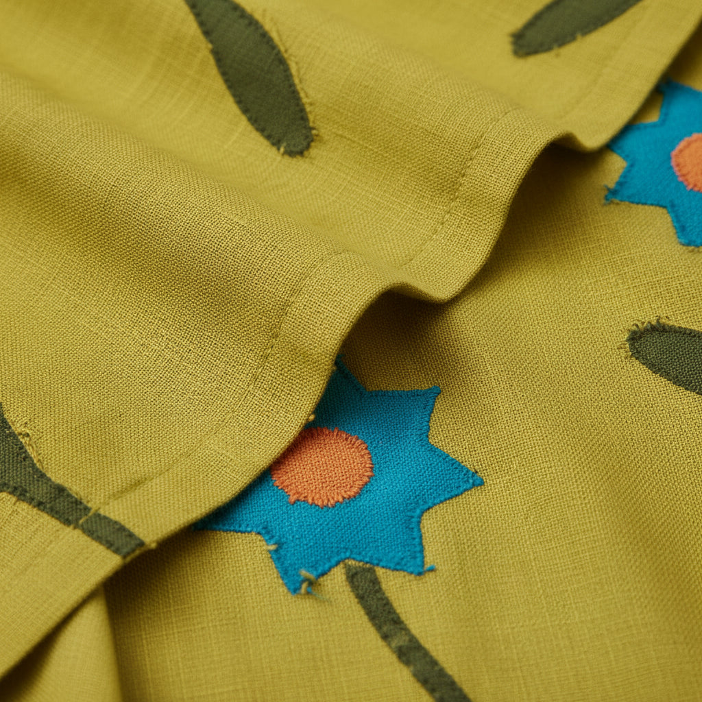 Girls Mustard Cotton Viscose Floral Lehenga Set