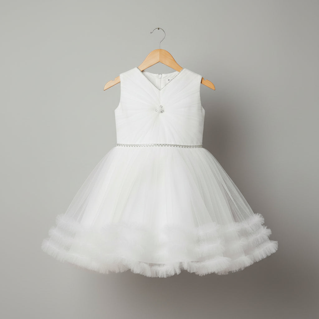 White Net Party Frock with Silk-Blend Lining
