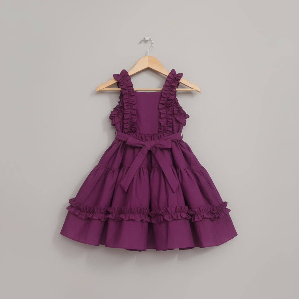 Girls Purple Ruffled Tiered Cotton Viscose Dress