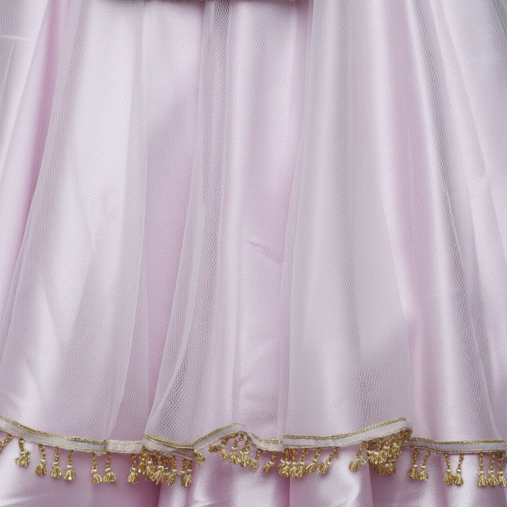 Girls Blush Pink Satin & Organza Lehenga Choli Set