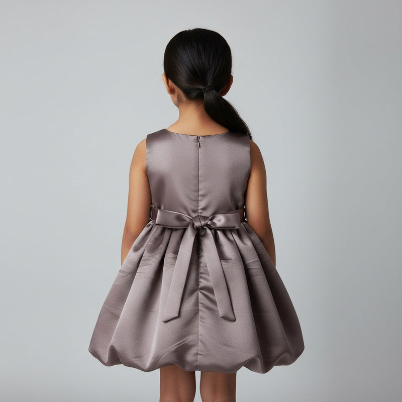Girls Mauve Satin Balloon Party Dress