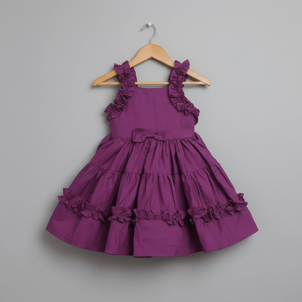 Girls Purple Ruffled Tiered Cotton Viscose Dress