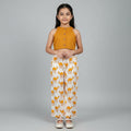 Girls Mustard Cotton Crop Top & Printed Palazzo Co-ord Set