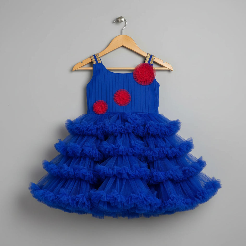 Girls Royal Blue Net Layered Party Dress