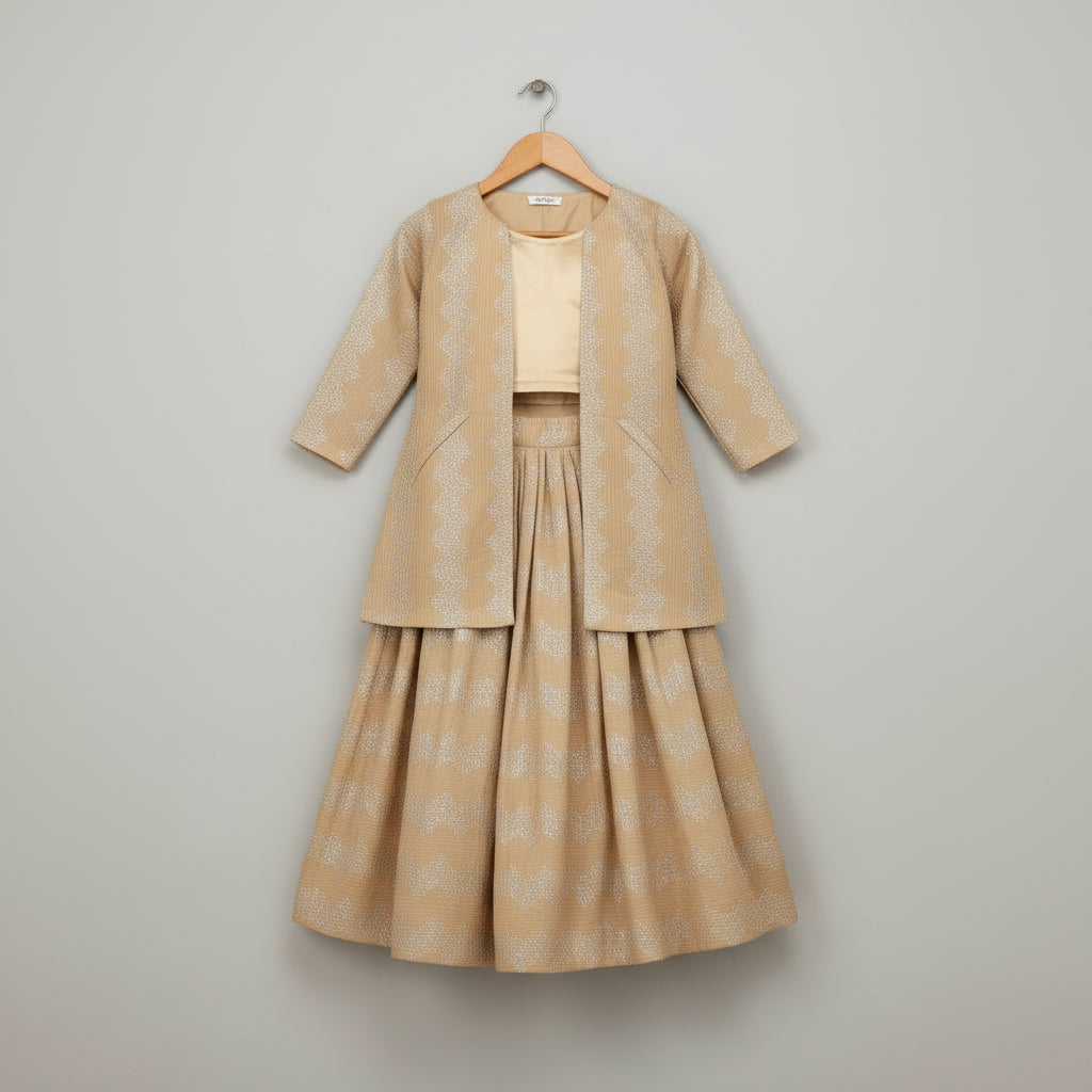 Girls Art Silk Kurta & Lehenga Set with Soft Net Dupatta  Gold