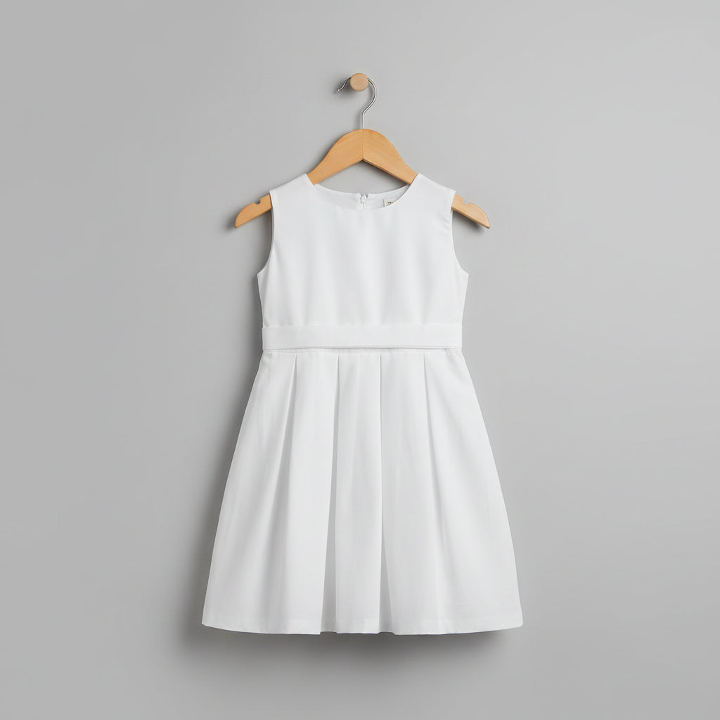 Girls White Cotton Viscose Dress with Floral Applique