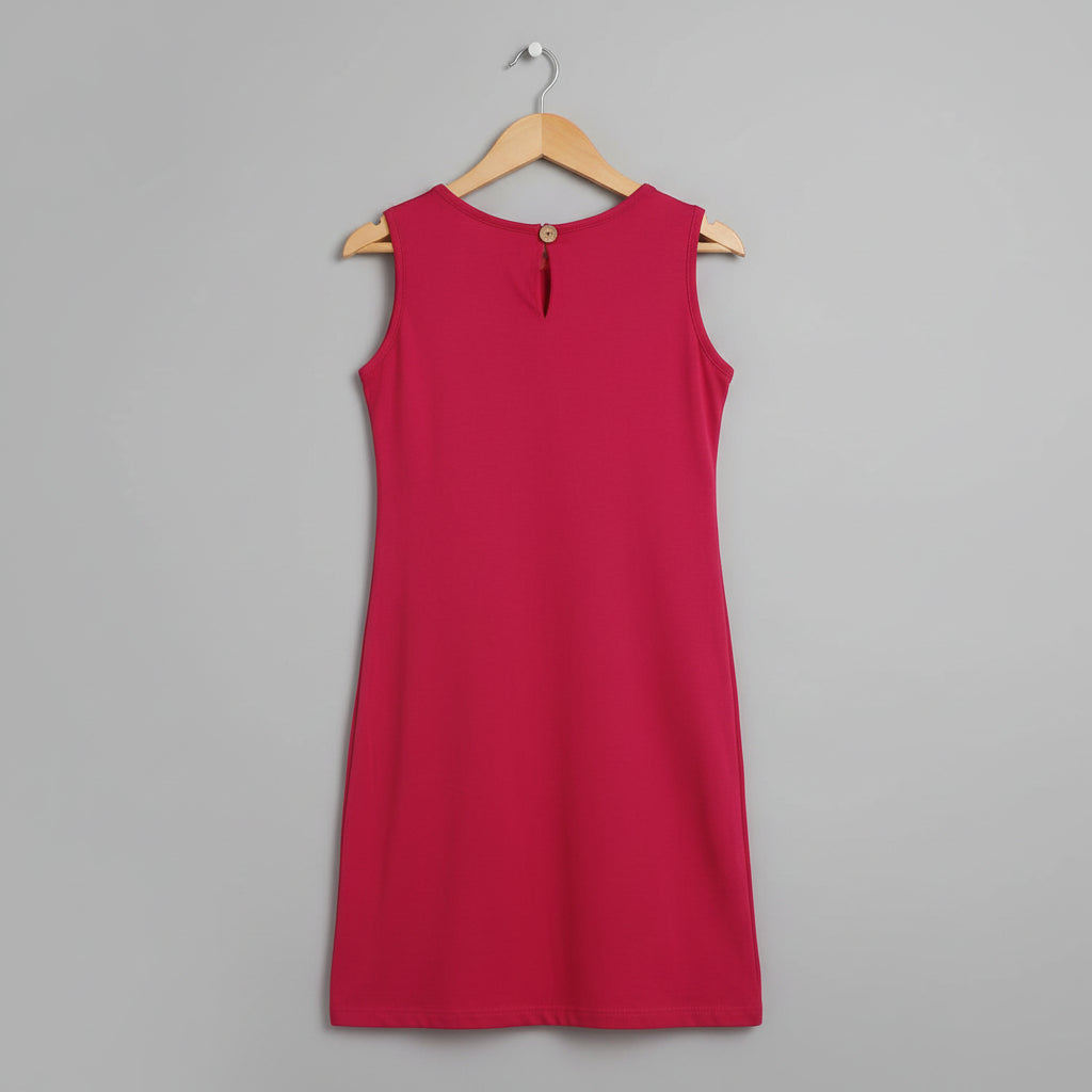 Girls Red Floral  Applique Cotton Viscose Sleeveless A-Line Dress