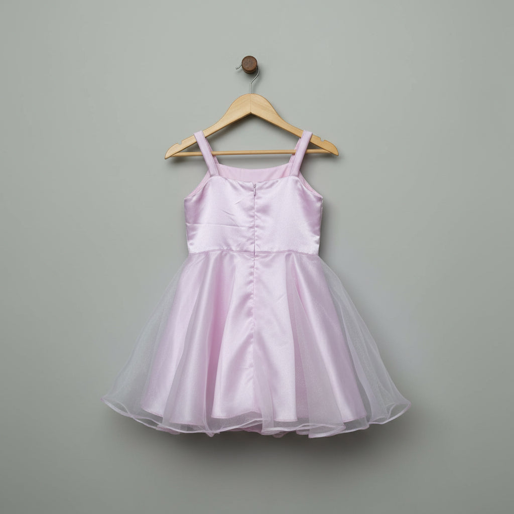 Girls Light Pink Organza Party Dress with Floral Applique