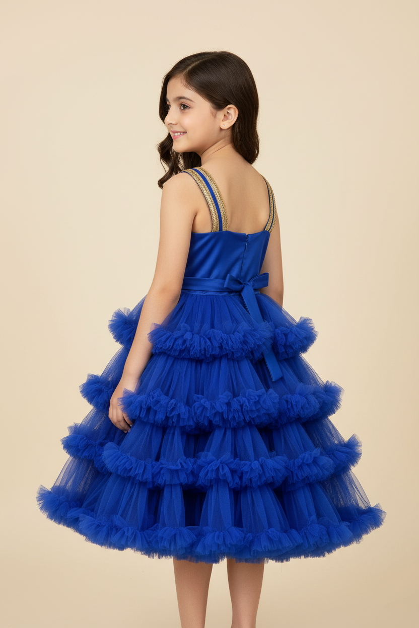 Girls Royal Blue Net Layered Party Dress