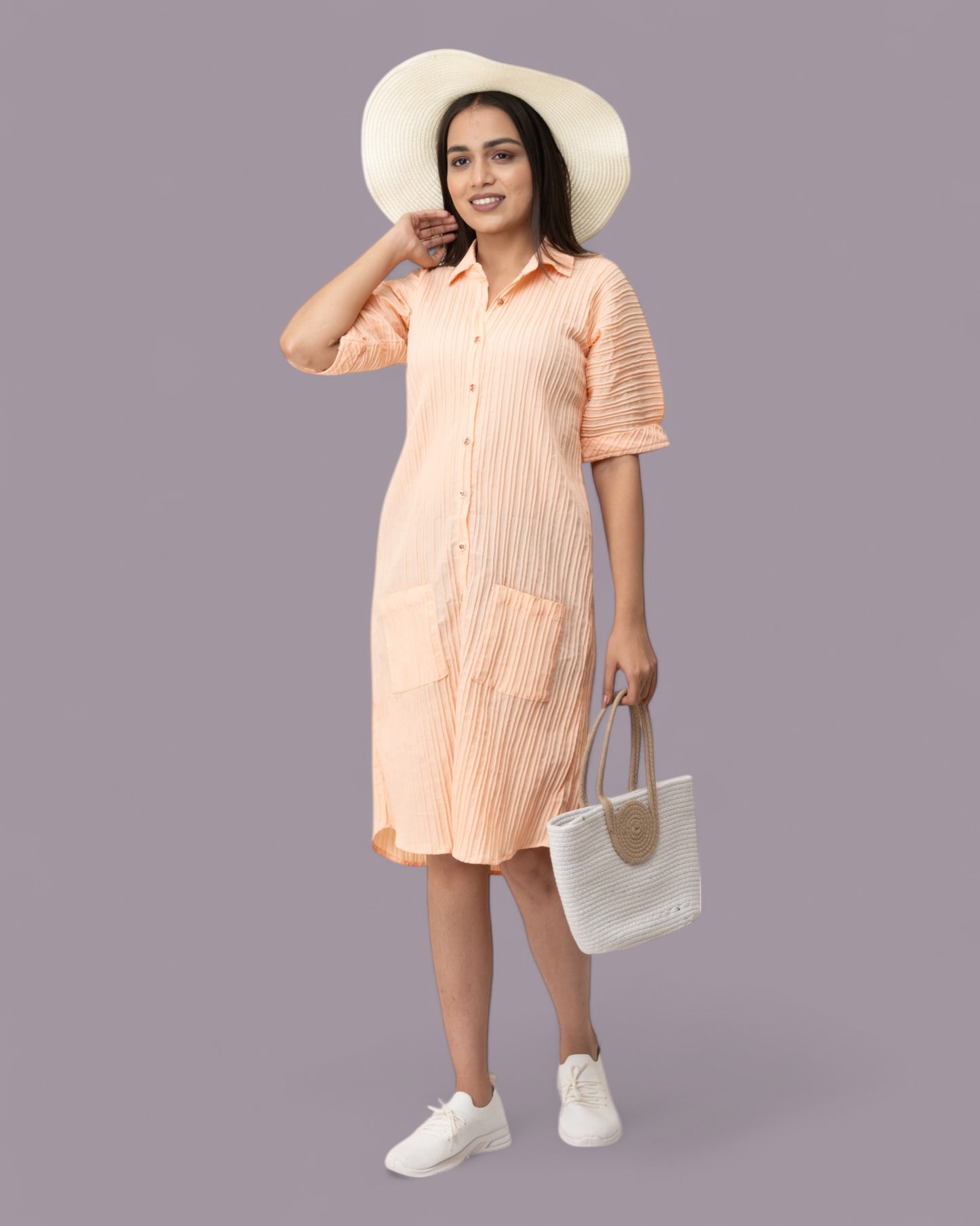 Orange Cute Ruffle Shirt Dress