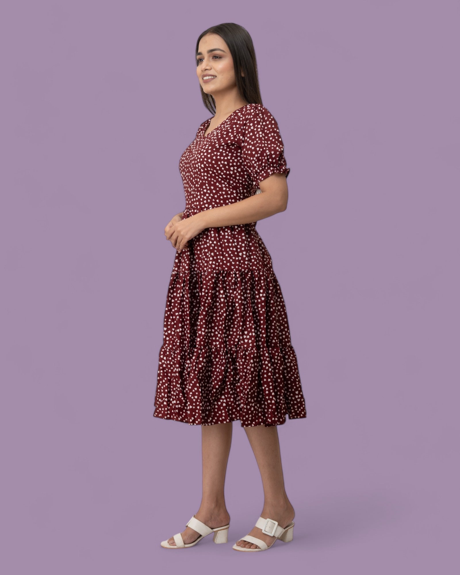 Maroon Polka Dots Midi Dress