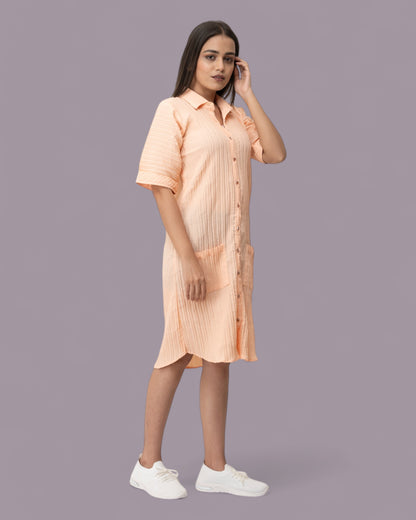 Orange Cute Ruffle Shirt Dress