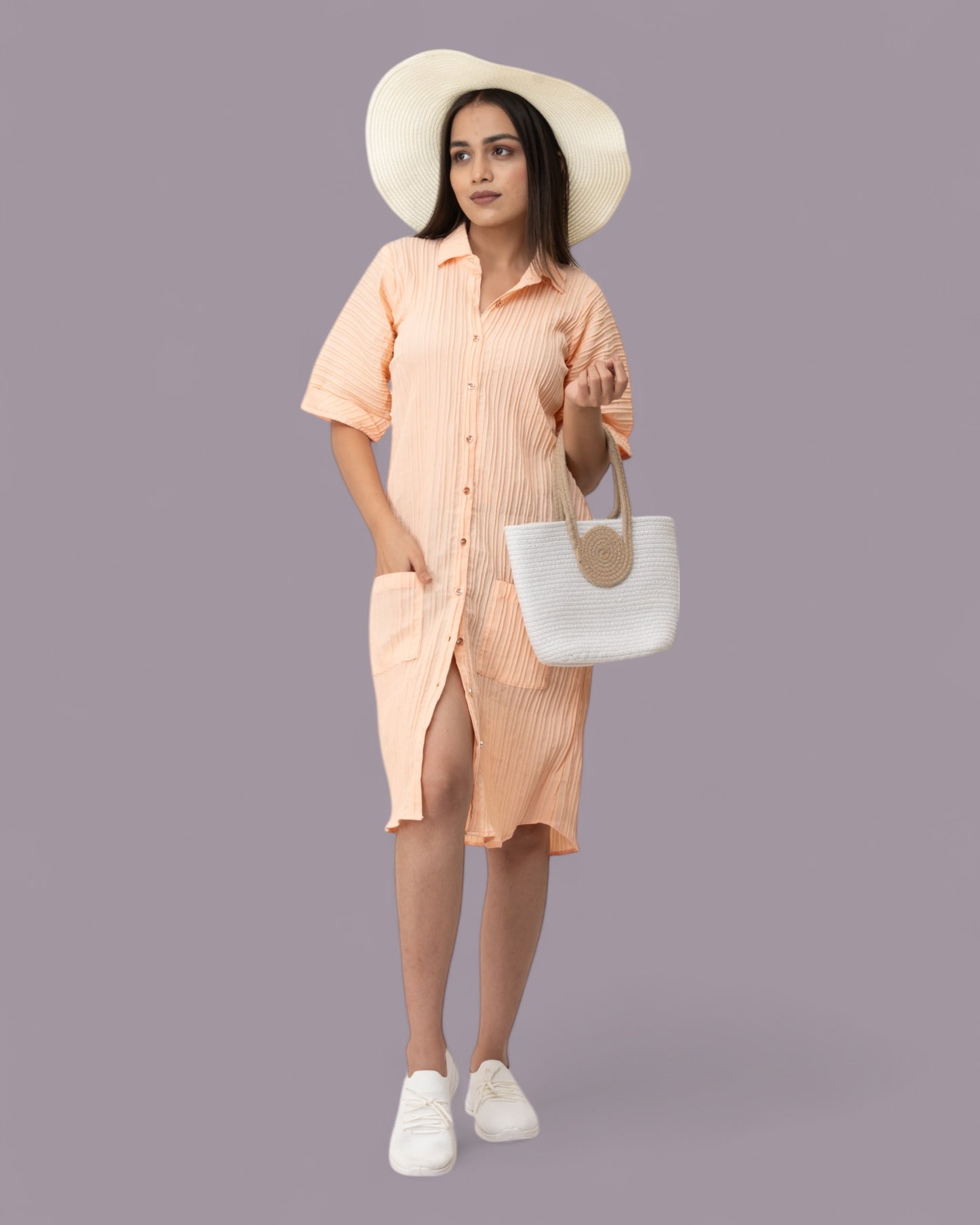 Orange Cute Ruffle Shirt Dress