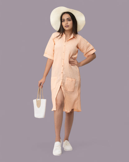 Orange Cute Ruffle Shirt Dress