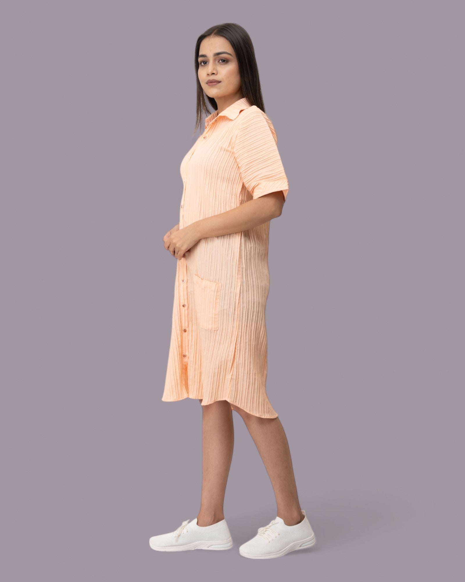 Orange Cute Ruffle Shirt Dress