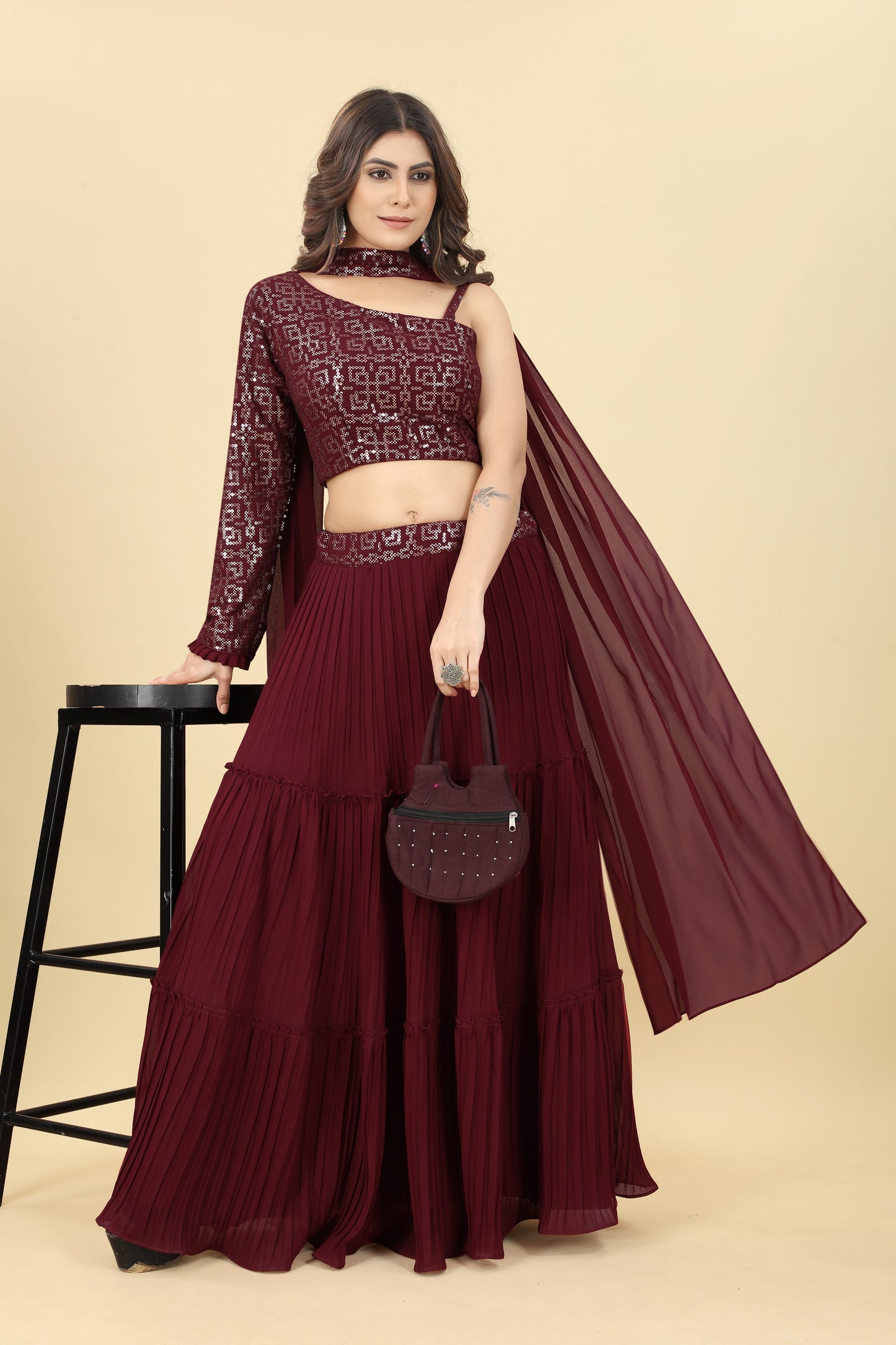 Maroon Modern Lehenga