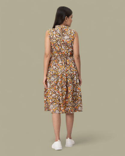 Printed Floral Sleeveless Midi Dress