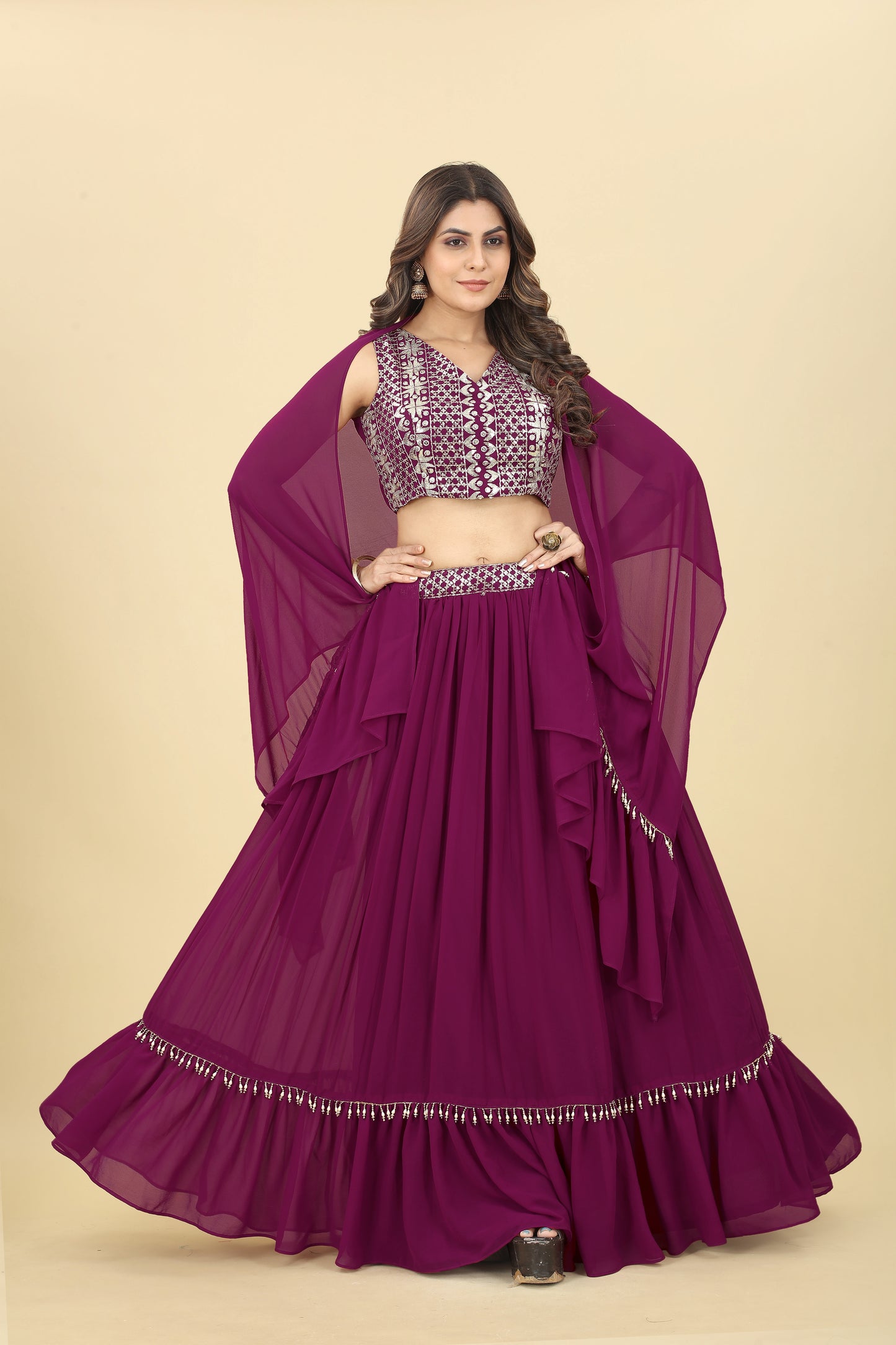 Dark Maroon Modern Lehenga