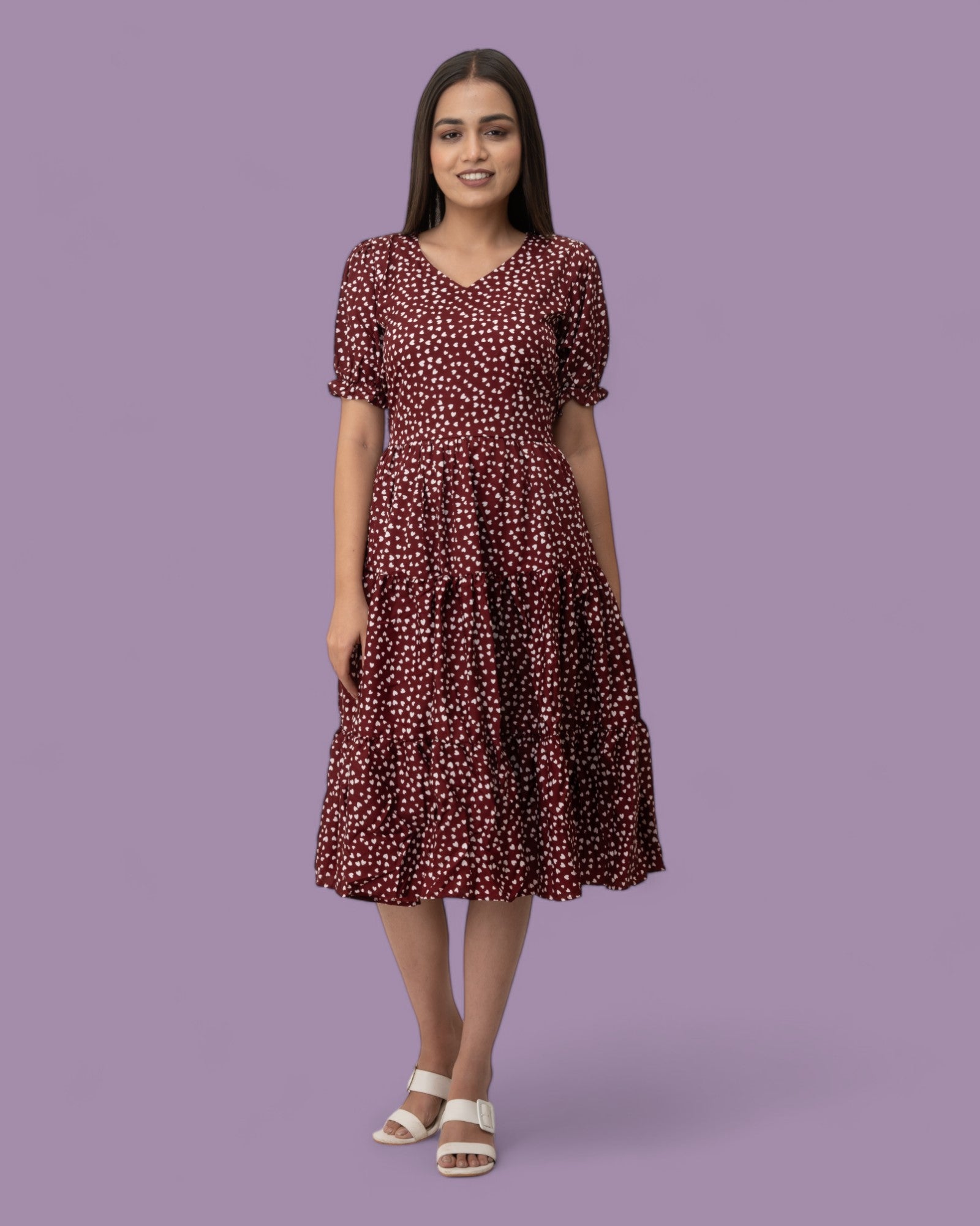 Maroon Polka Dots Midi Dress