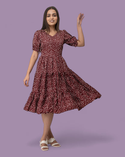 Maroon Polka Dots Midi Dress