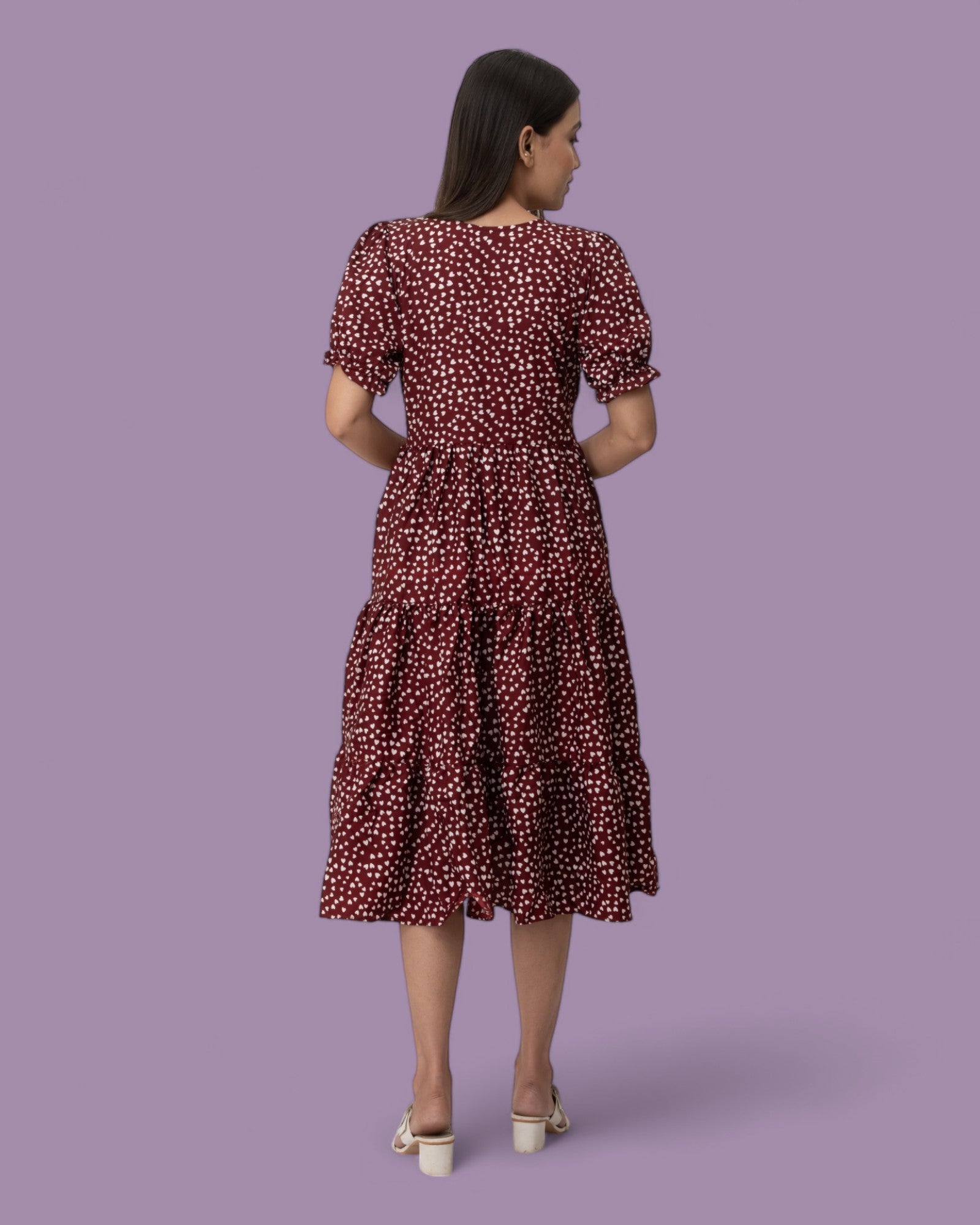 Maroon Polka Dots Midi Dress