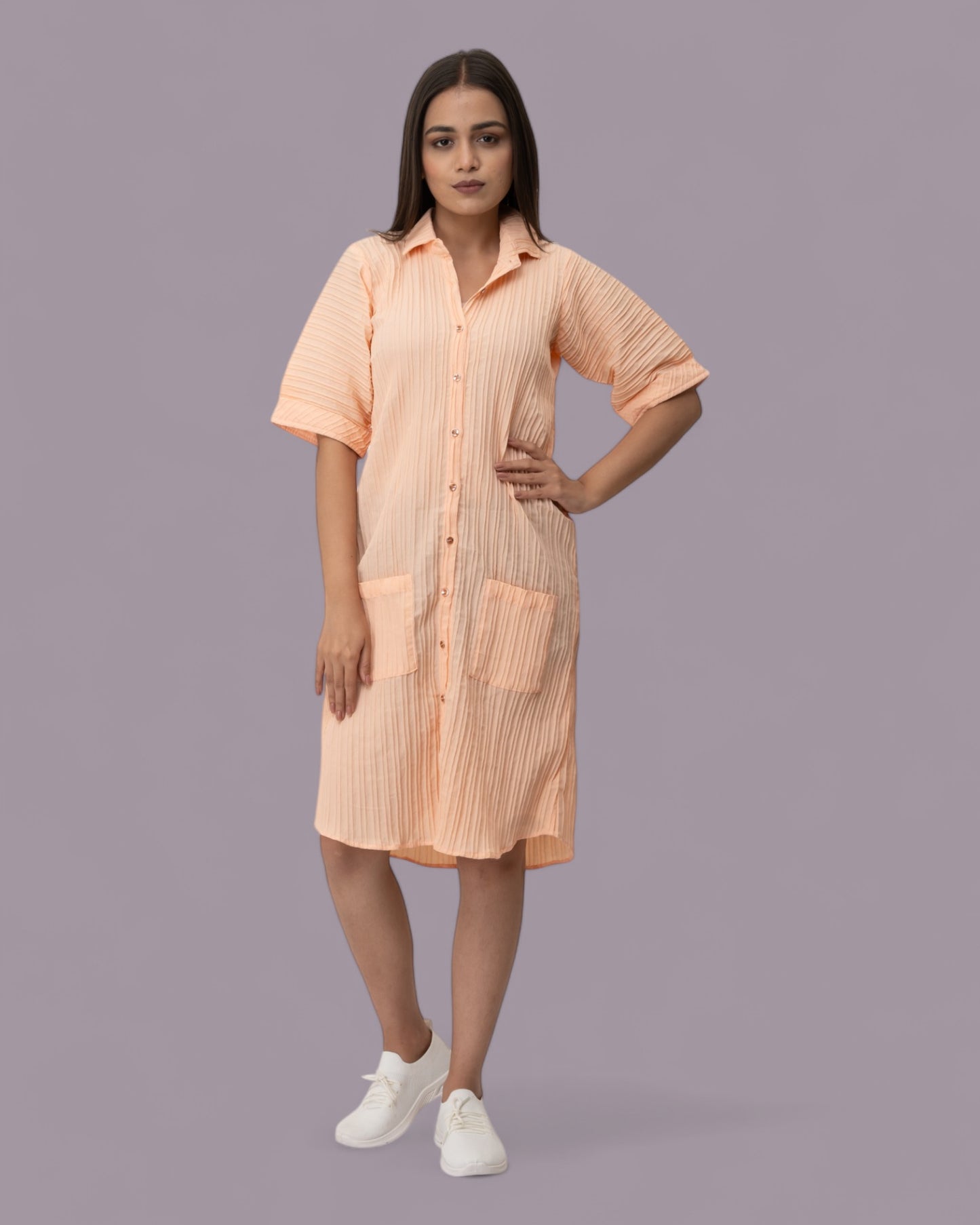 Orange Cute Ruffle Shirt Dress