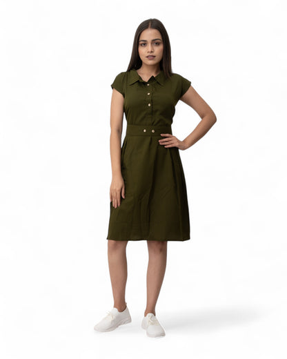 Green Belted Stylish Midi Dress