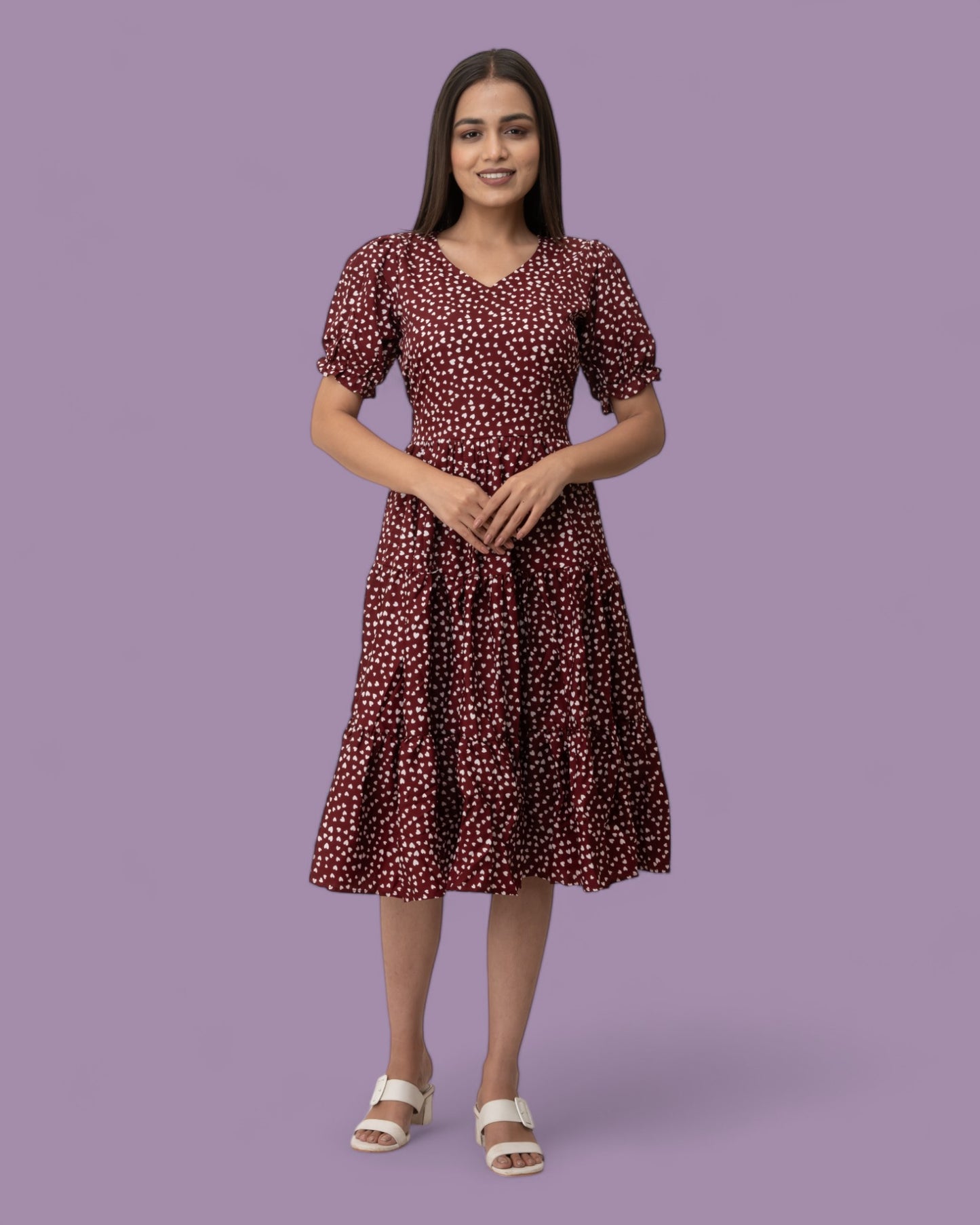 Maroon Polka Dots Midi Dress